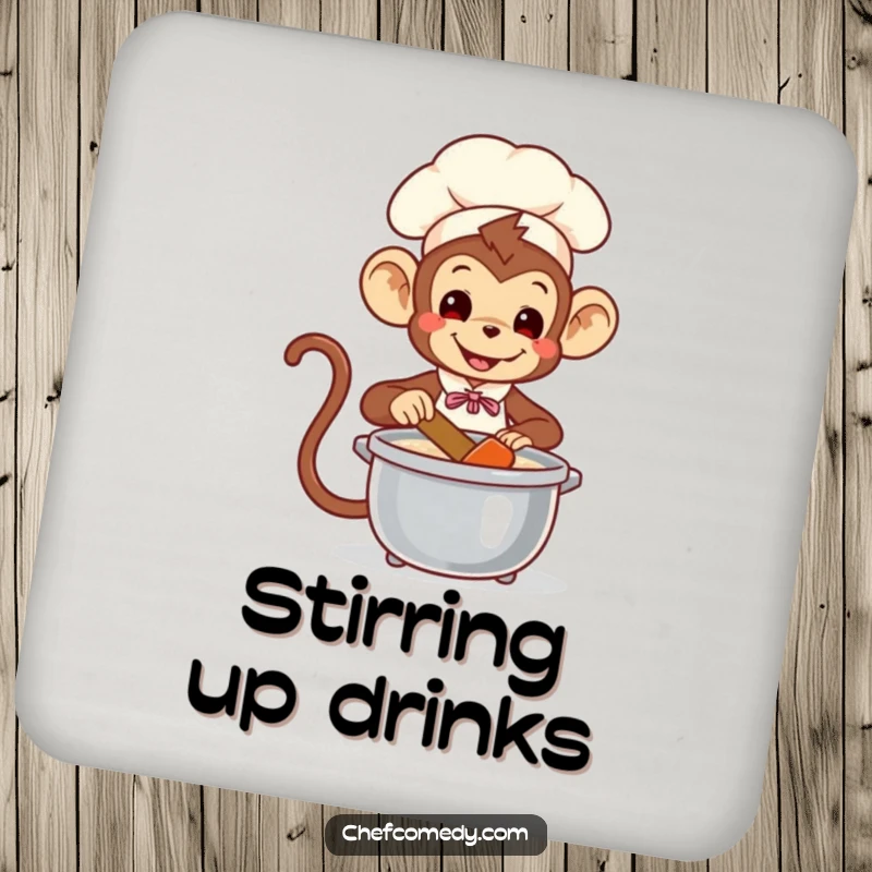 Funny Monkey Chef Coaster: Playful monkey chef stirring a pot, protecting surfaces with jungle-themed humor.