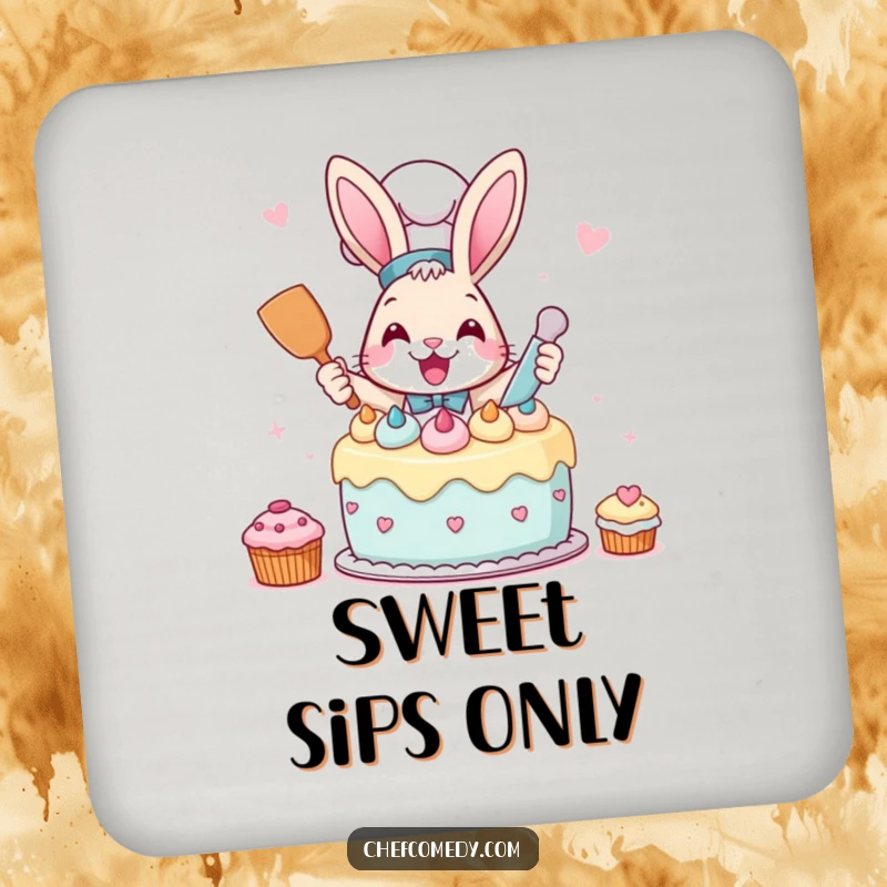 Funny Rabbit Chef Coasters depicting a rabbit chef theme, providing humorous protection for surfaces.