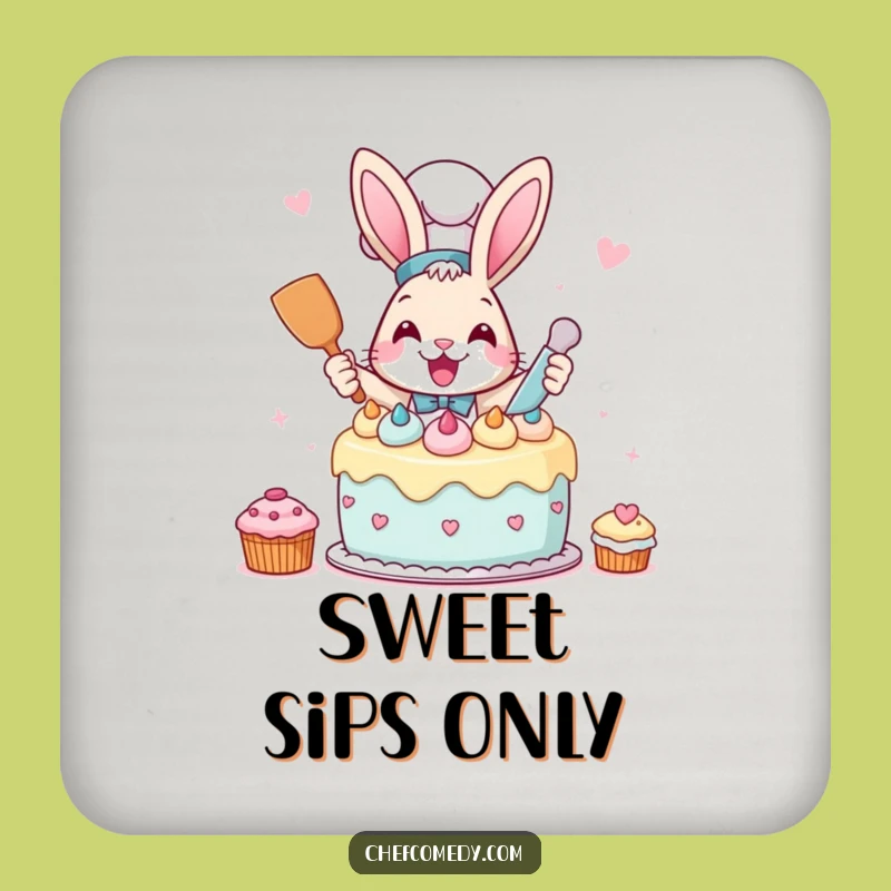 Funny Rabbit Chef Coasters: Protect Surfaces with Baking Humor, Gift Set!