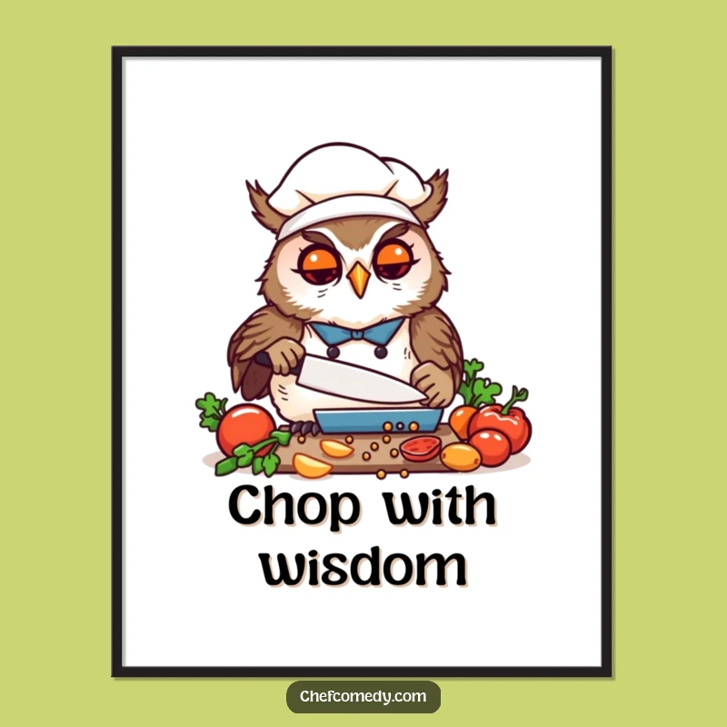 Funny Kawaii Owl Chef Chopping Poster: Brighten Your Kitchen with Focused Art