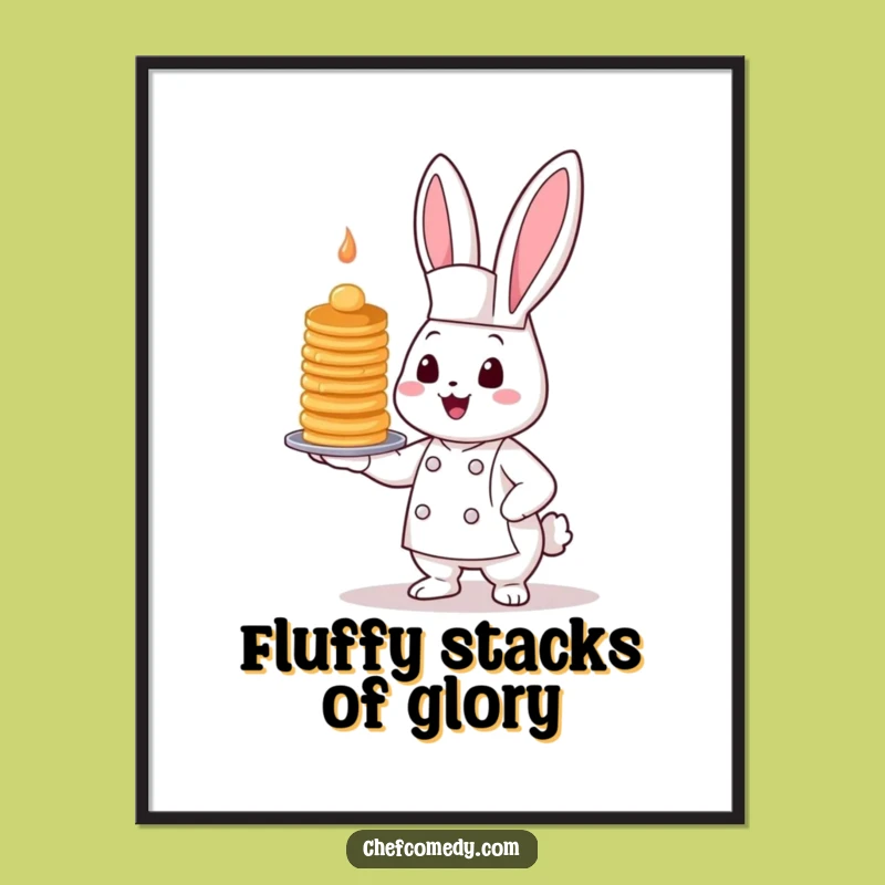 Funny Bunny Chef Poster: Adorable Kawaii Art of Pancakes for Kitchen Decor