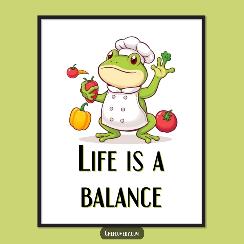 Funny Frog Chef Juggling Poster: Whimsical Kitchen Art for Your Walls