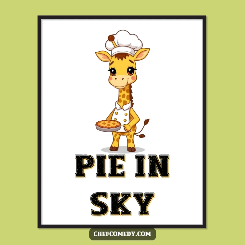 Funny Giraffe Chef Poster: Tall Baker Proudly Holding Pie, Whimsical Wall Art