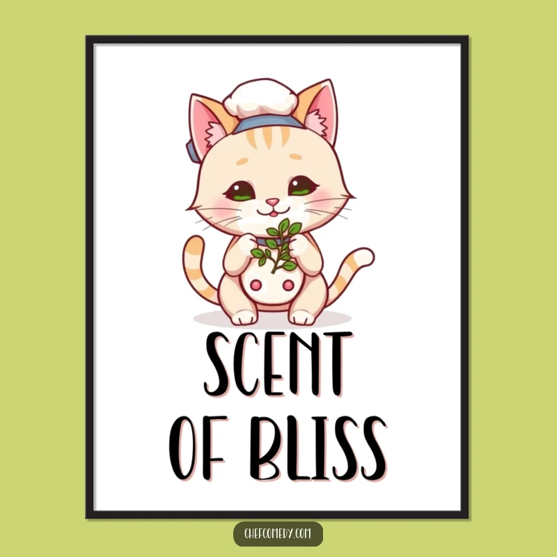 Funny Kawaii Cat Chef Herb Poster: Bring Aromatic Joy to Your Kitchen Decor