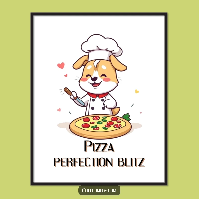 Funny Kawaii Dog Chef Pizza Decor Poster: Brighten Your Kitchen with Speedy Art