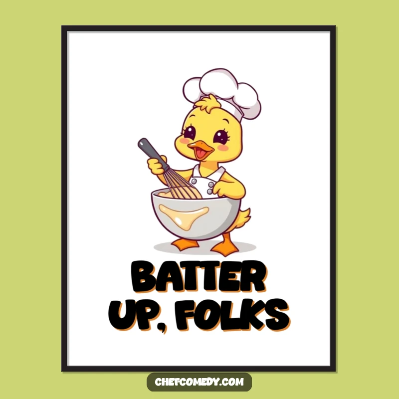 Funny Kawaii Duck Chef Whisking Poster: Add Energetic Charm to Your Kitchen