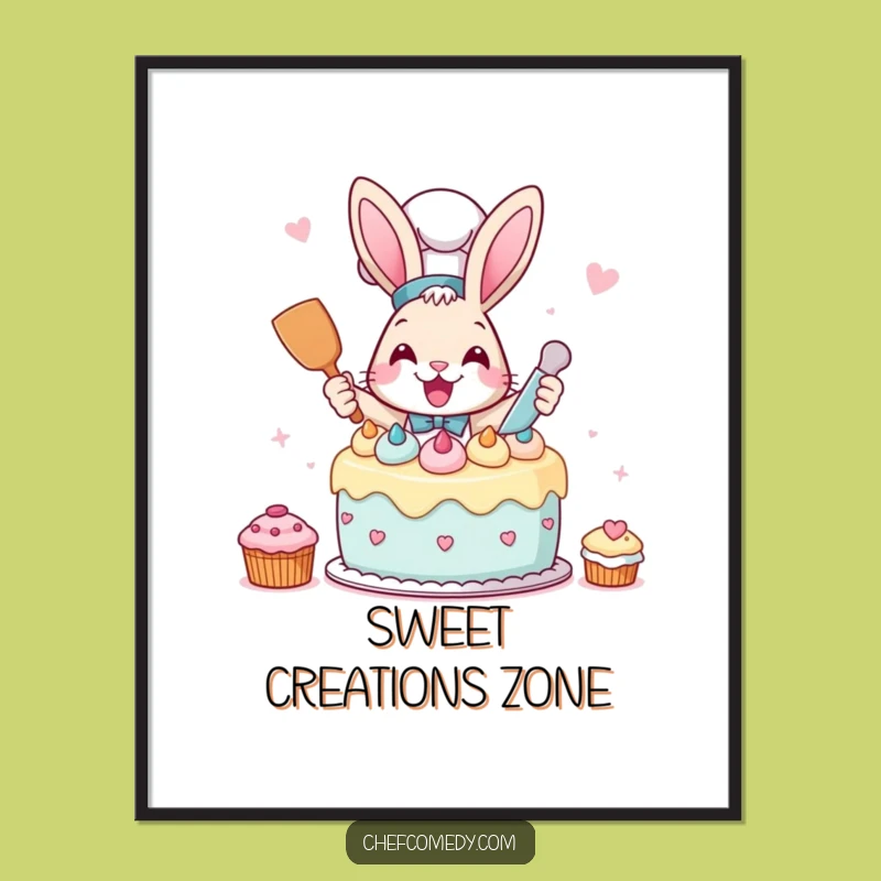 Funny Rabbit Chef Poster: Whimsical Baking Art, Perfect Gift!
