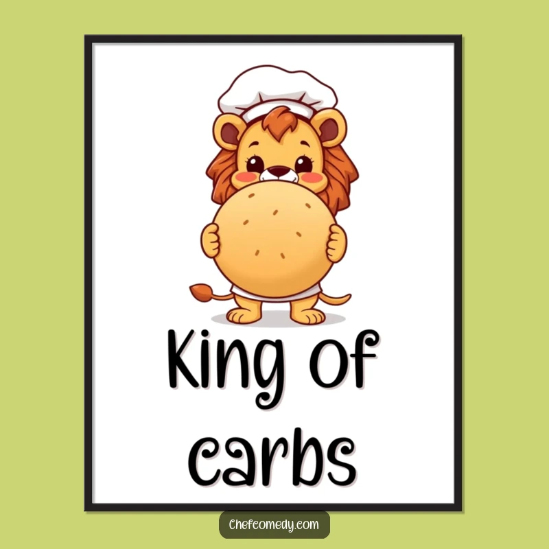 Funny Lion Chef Poster: Majestic Baker and His Bread, Vibrant Funny Wall Art