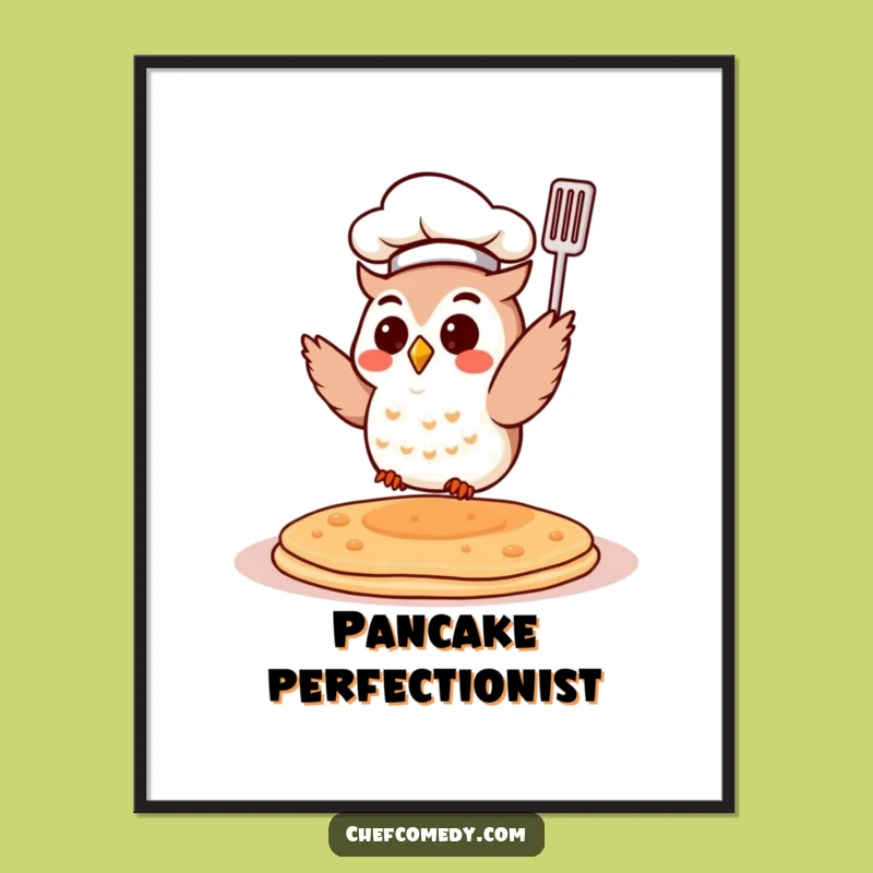 Funny Chef Owl Poster - Pancake Flipping Art - Whimsical Culinary Wall Decor