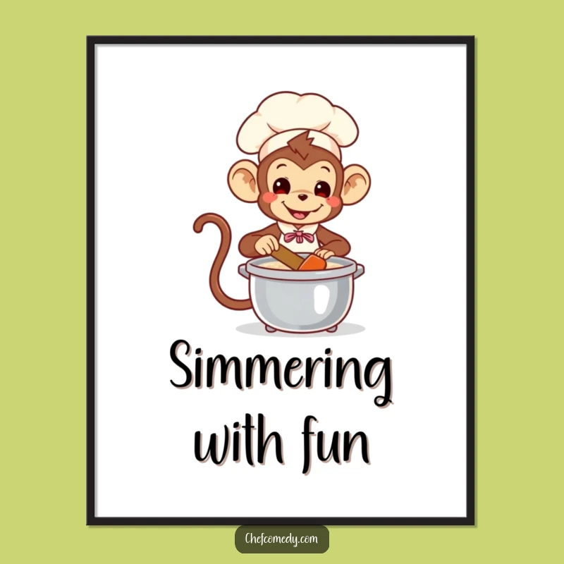 Funny Monkey Chef Poster: Playful Stirrer of Pot, Whimsical Jungle Art