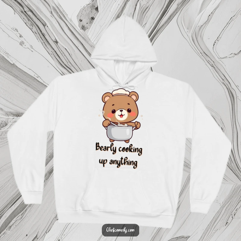 Funny Bear Chef Hoodie featuring a bear chef stirring a pot, perfect for a cozy and humorous gift.