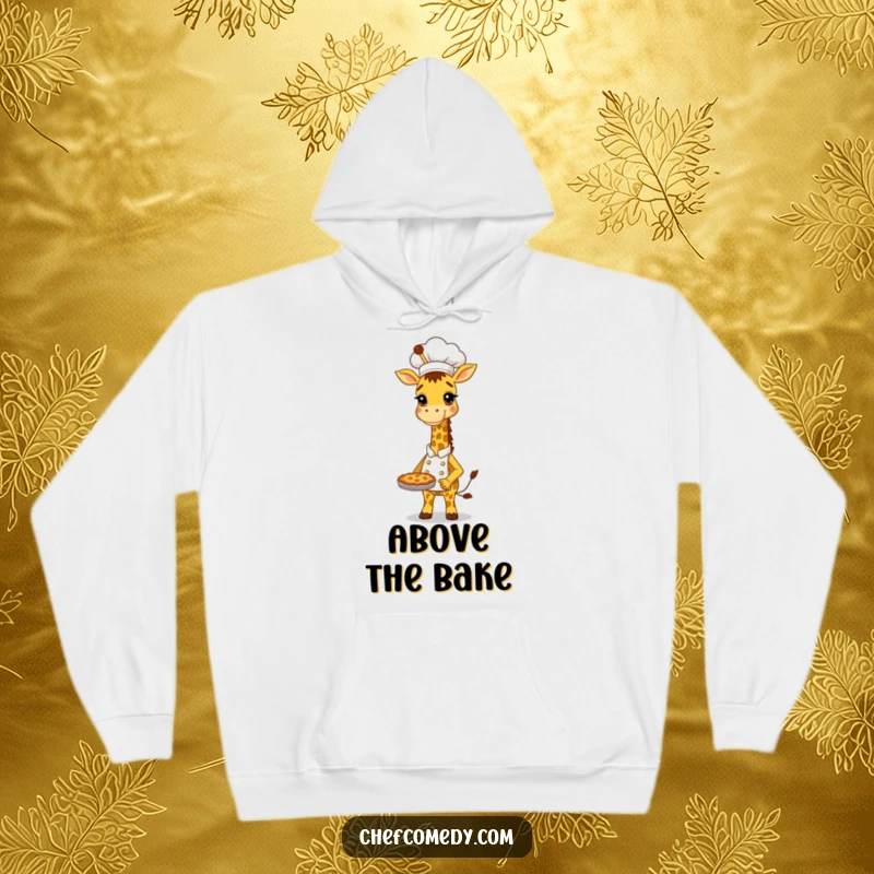 Funny Giraffe Chef Hoodie: Tall, proud giraffe baker holding a delicious pie, perfect for cozy, humorous moments.