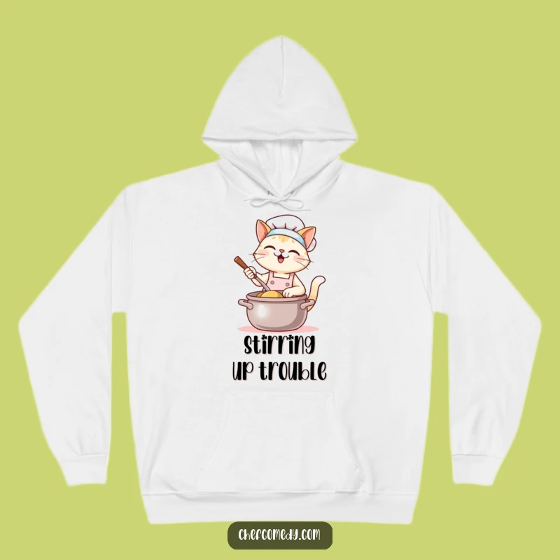 Funny Kawaii Cat Chef Hoodie - Giant Pot Stirring - Cozy Culinary Kitty Wear