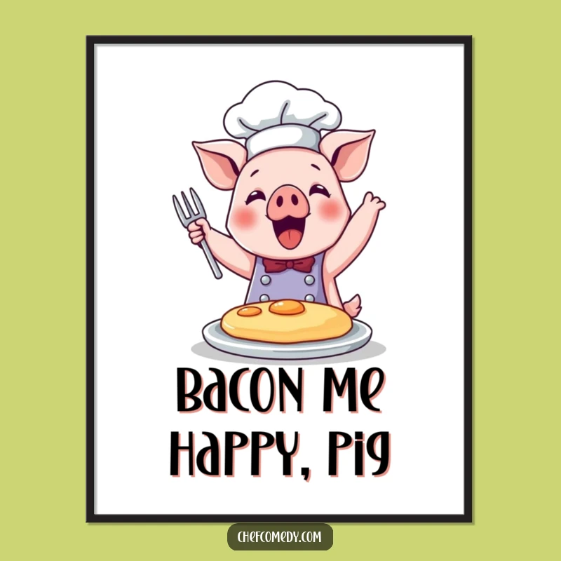 Free Printable Cute Pig Chef Pancake Flipping Wall Art - Downloadable Humorous Decor