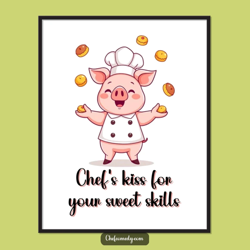 Free Printable Wall Art: Pig Chef Pastry Juggling! Whimsical Downloadable Art.