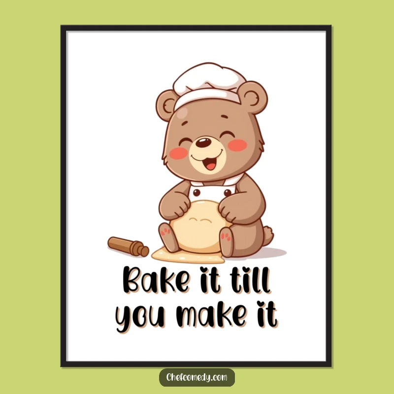 Free Printable Bear Chef Dough Kneading Wall Art - Downloadable Humorous Decor
