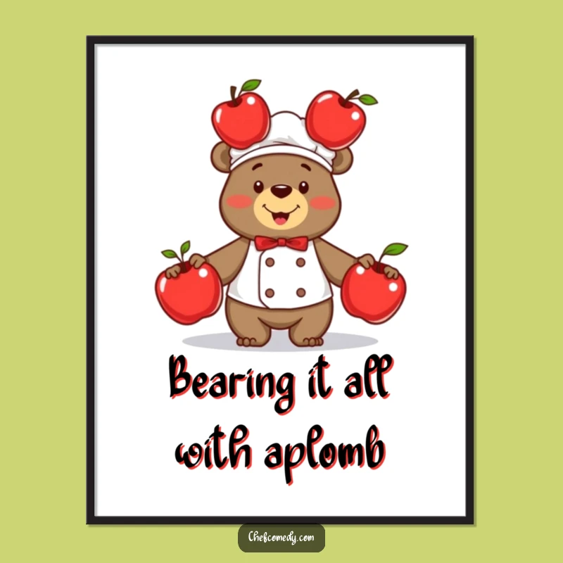 Free Printable Funny Bear Chef Wall Art - Juggling Apples Downloadable Decor