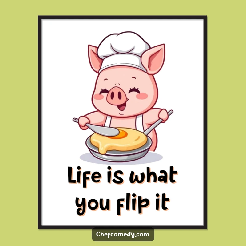 Free Printable Wall Art: Pig Chef Pancake Flip - Funny Kitchen Decor Downloadable!