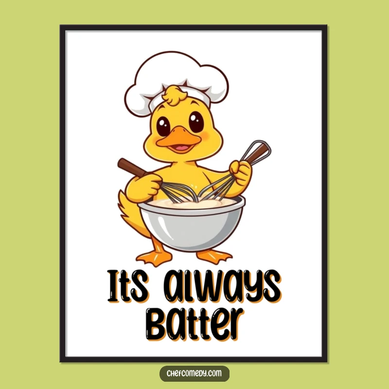 Funny Free Printable Duck Chef Wall Art: Whisking Batter Decor Downloadable