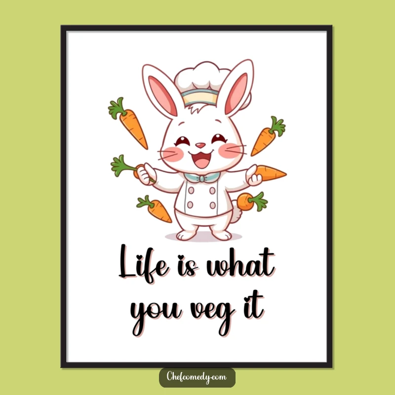 Funny Free Printable Wall Art: Rabbit Chef Carrot Juggling, Humorous Downloadable Decor