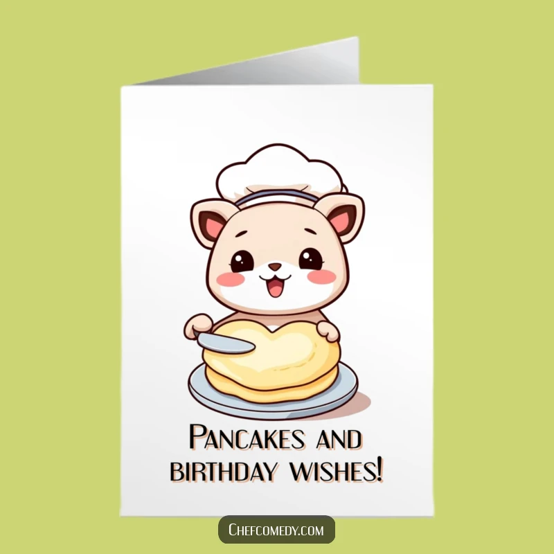 Free Printable Birthday Card: Chef Animal Flipping Heart Pancake, Funny Downloadable Greeting Gift