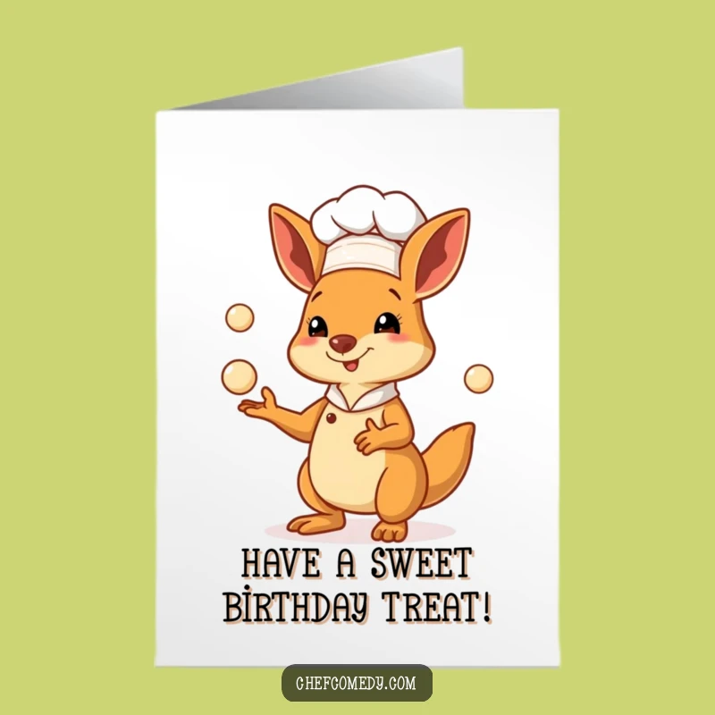 Free Printable Birthday Card: Kangaroo Chef, Juggling Pastries, Downloadable Gift