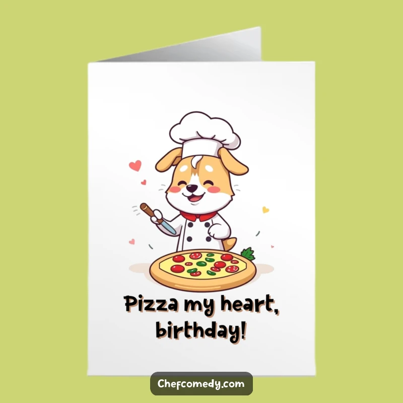 Free Printable Kawaii Dog Chef Birthday Card - Hilarious Pizza Decorating Fun!