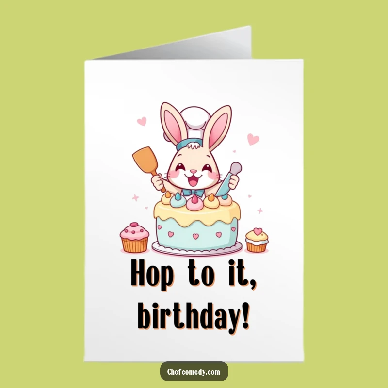 Free Printable Rabbit Chef Birthday Card: Funny Downloadable Gift for Cake Lovers
