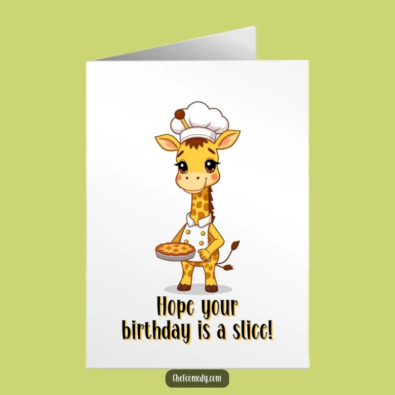 Free Printable Birthday Card: Tall Giraffe Chef Pie Lover Funny Downloadable Gift