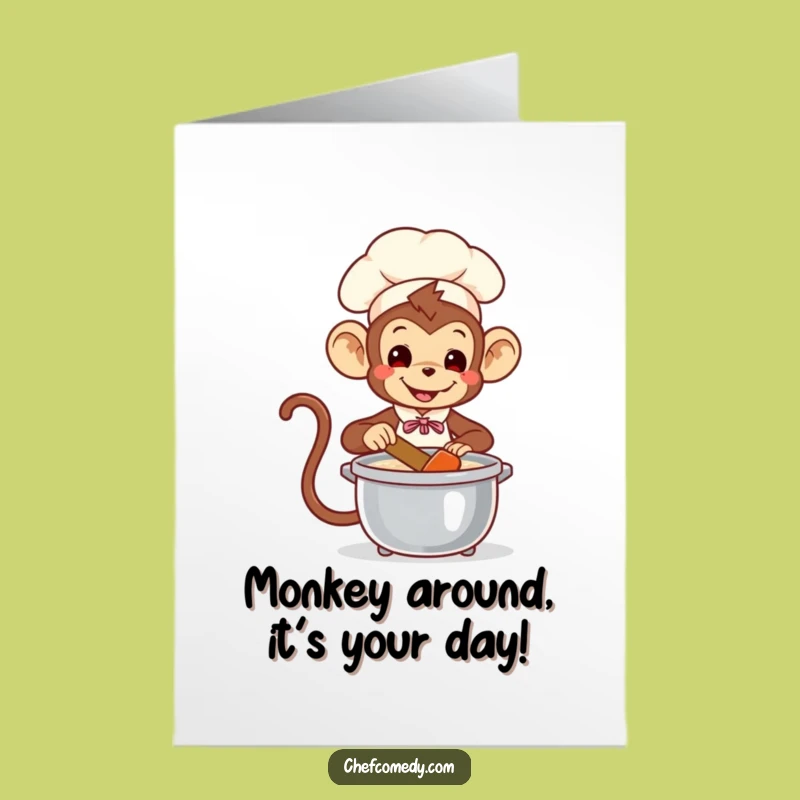 Free Printable Birthday Card: Monkey Chef Stirring Pot Funny Downloadable Gift