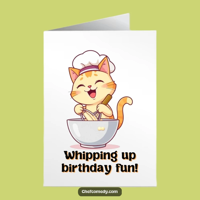 Free Printable Cat Chef Birthday Card: Whisking Batter Fun, Chef Downloadable Gift