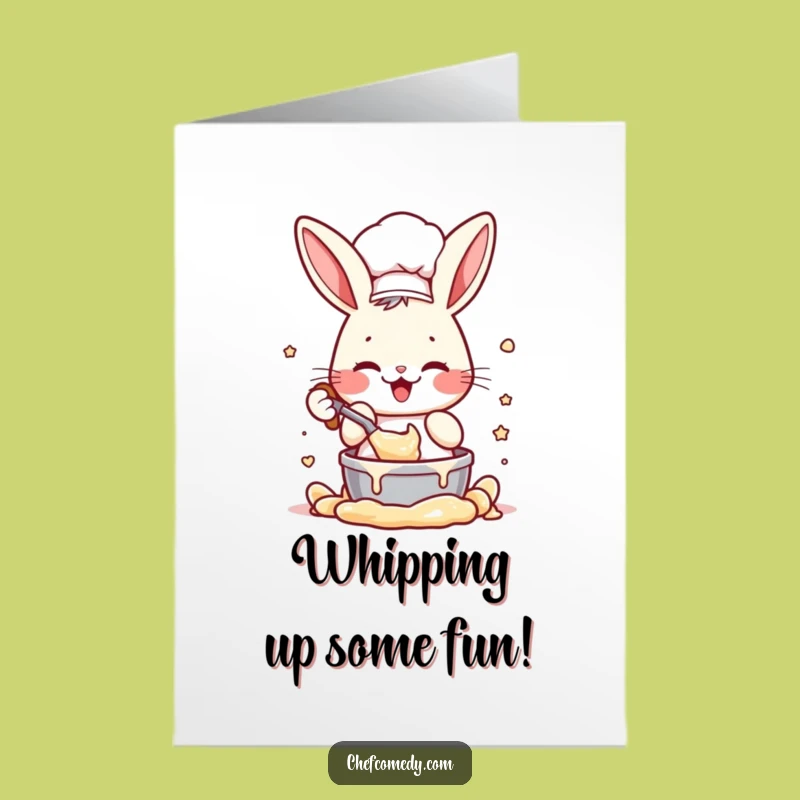 Free Printable Funny Birthday Card: Rabbit Chef Baking, Downloadable Kitchen Humor