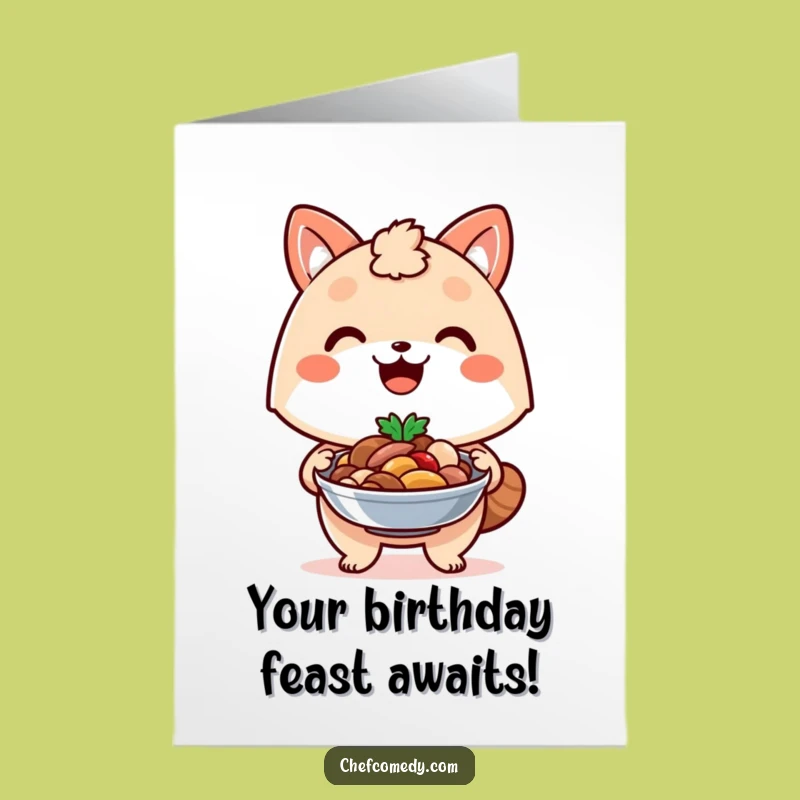 Free Printable Birthday Card: Proud Chef Animal Serving Dish, Funny Downloadable Greeting Gift