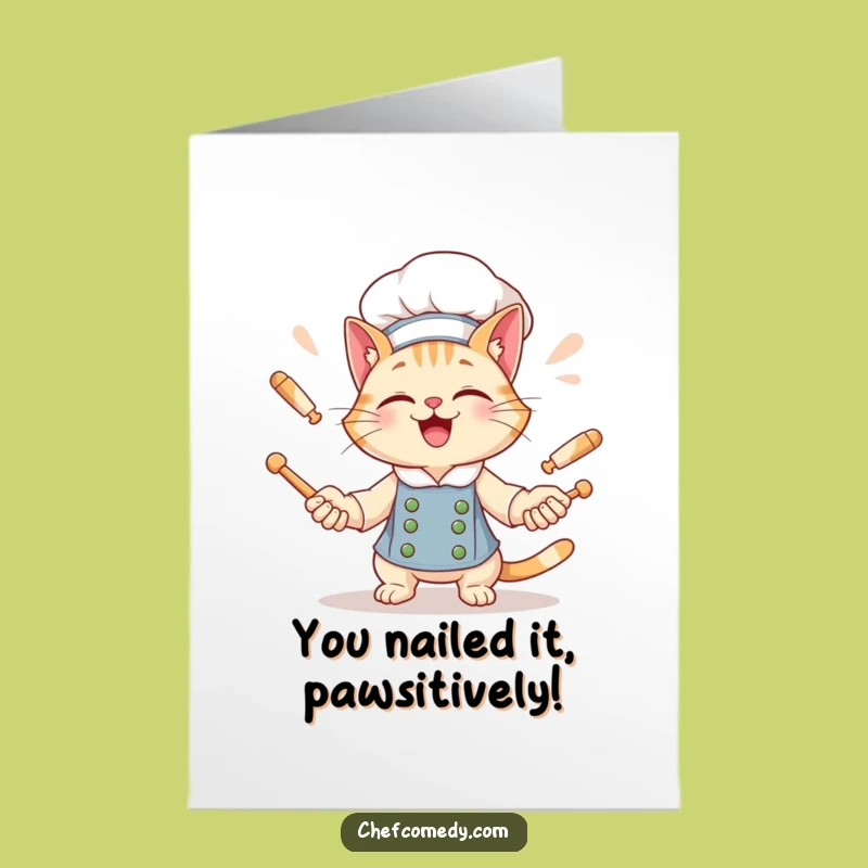 Free Printable Cat Chef Congrats Card: Funny Downloadable Gift for Skillful Feats!