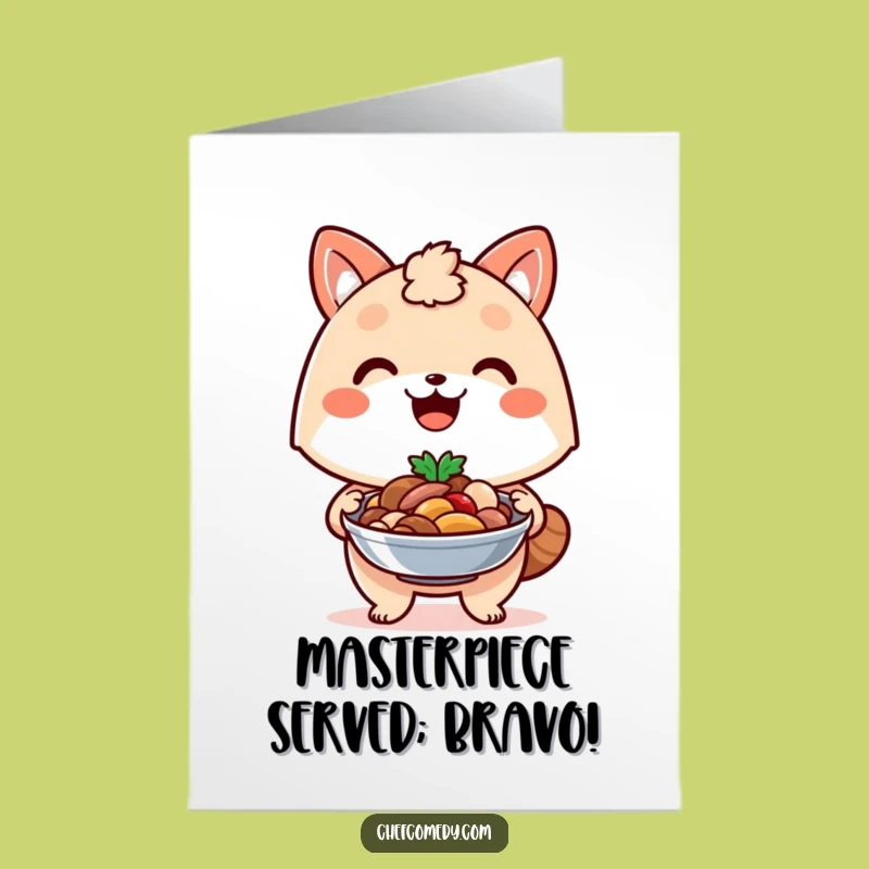 Free Printable Congrats Card: Proud Chef Animal Serving Dish, Funny Downloadable Celebration Gift