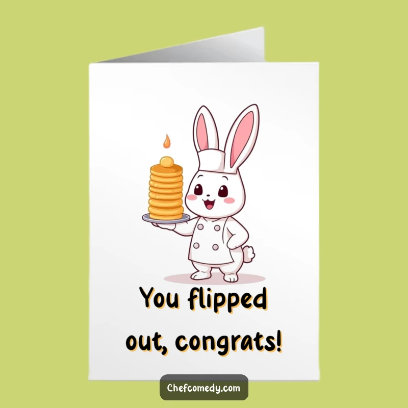 Free Printable Bunny Chef Congrats Card: Wobbly Pancake Celebration, Perfect Downloadable Gift