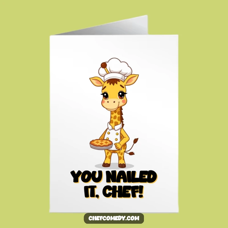 Free Printable Congrats Card: Giraffe Chef Pie Success Funny Downloadable Gift