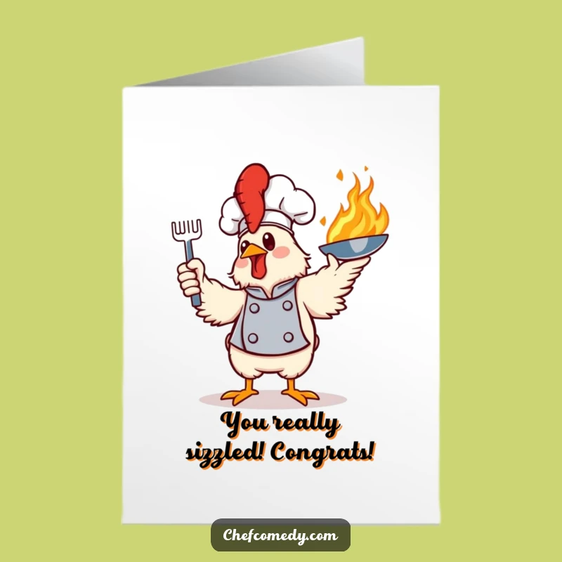 Free Printable Flamboyant Chicken Congrats Card: Flaming Success Downloadable