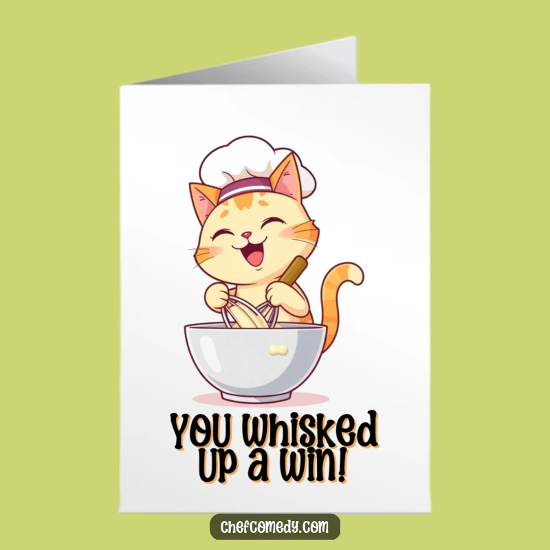 Free Printable Cat Chef Congrats Card: Whisking Success, Chef Downloadable