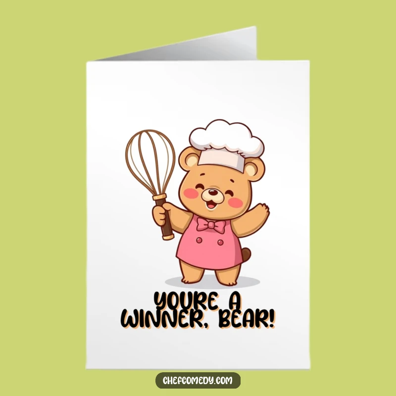 Free Printable Kawaii Bear Chef Congrats Card - Holding the Whisk of Victory!