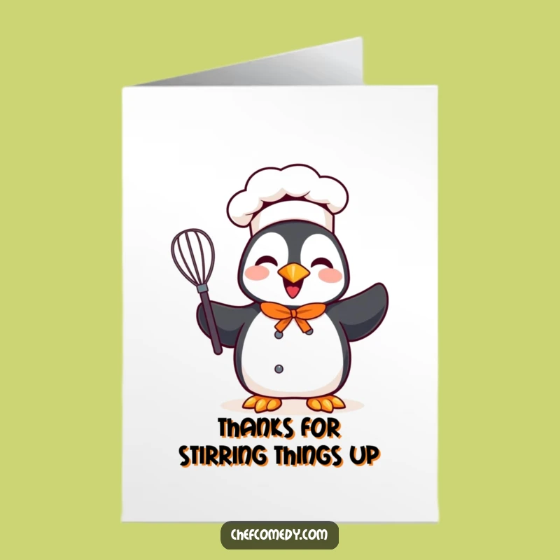 Free Printable Thank You Card: Funny Penguin Chef Whisk, Humorous Downloadable Gift