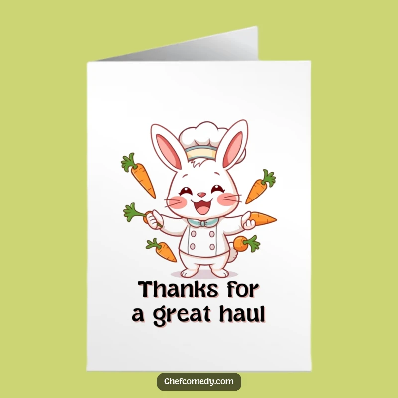 Free Printable Thank You Card: Rabbit Chef Carrot Juggling, Funny Downloadable Gift