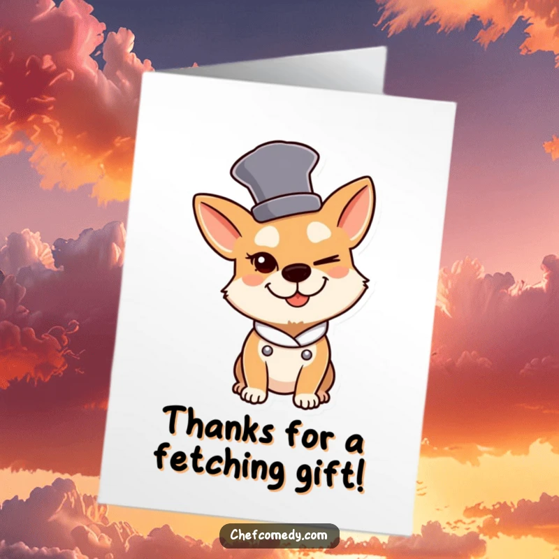 Funny Free Printable Thank You Card: Winking dog chef in a tall hat, slyly saying thank you.