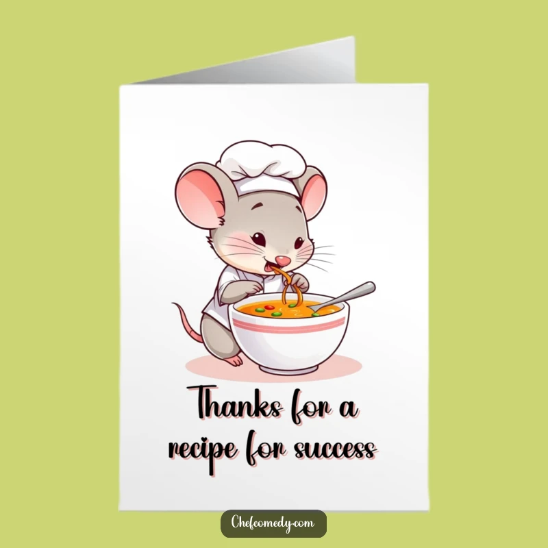 Free Printable Thank You Card: Funny Mouse Chef Tasting Soup, Humorous Downloadable Gift