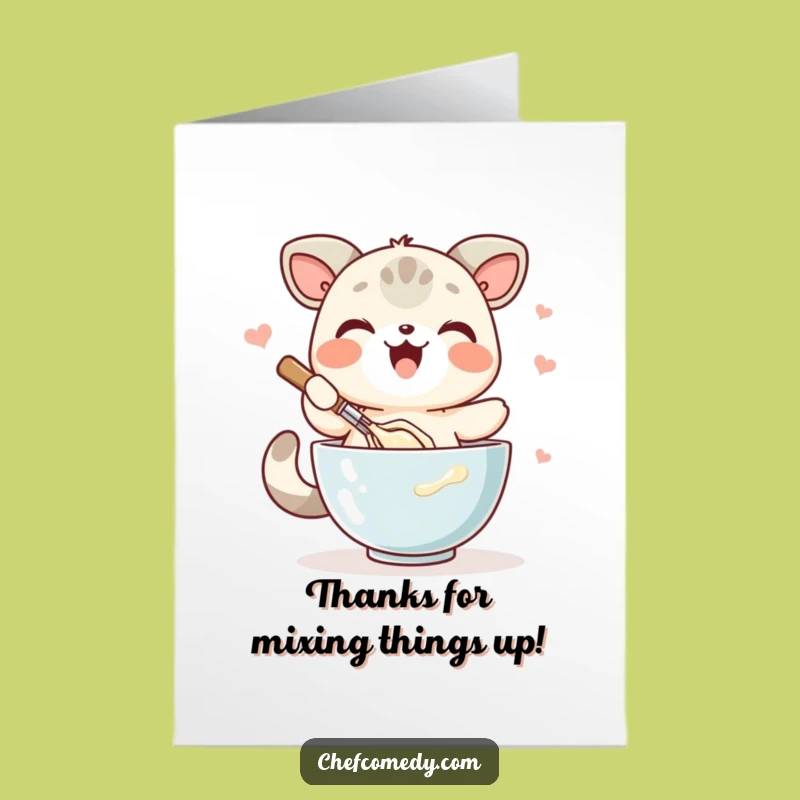Free Printable Thank You Card: Whisking Kawaii Animal, Funny Downloadable Appreciation Gift