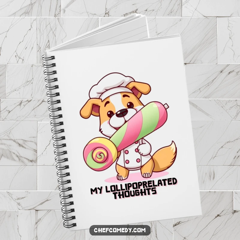 Funny Dog Chef Notebook featuring a dog chef theme, ideal for writing down sweet thoughts.