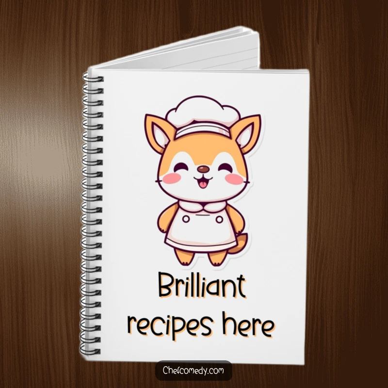 Funny Kawaii Animal Chef Notebook, proudly wearing a chef hat and apron, perfect for jotting down culinary ideas with humor.