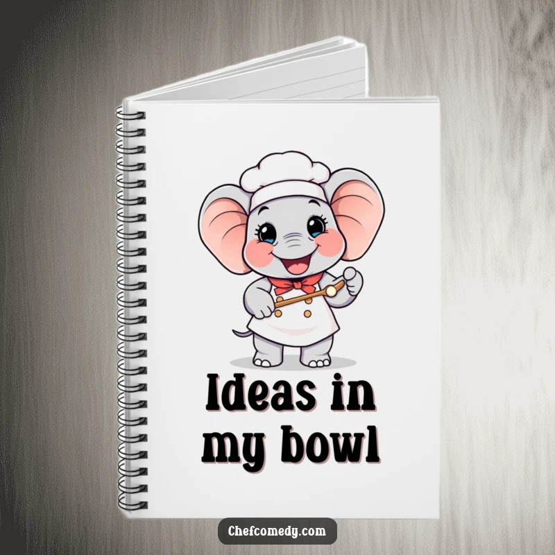 Funny Elephant Chef Notebook: Happy elephant chef holding a giant spoon, perfect for writing down ideas with cheer.