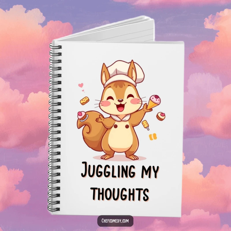 Funny Kawaii Squirrel Chef Notebook: A squirrel chef juggles pastries, perfect for writing down baking notes and recipe ideas.