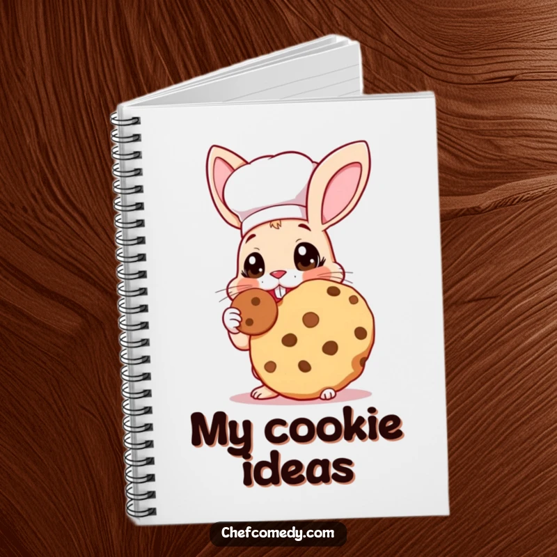 Funny Rabbit Chef Notebook: Features a rabbit chef with wide eyes joyfully tasting a giant cookie, inspiring culinary creativity.